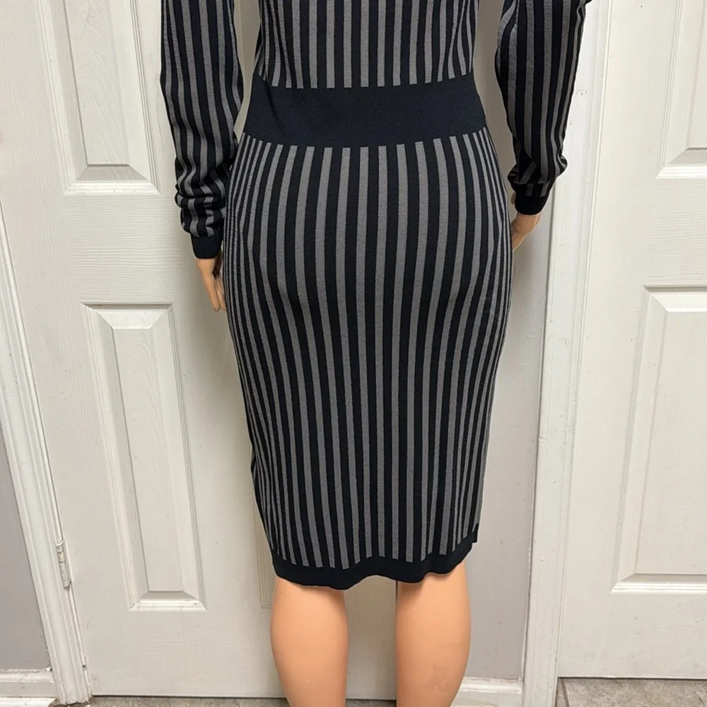 Y.A.S. Long Sleeve, Ribbed Knit Dress with Black and Grey Eegant Striped Dress - Picture 8 of 16